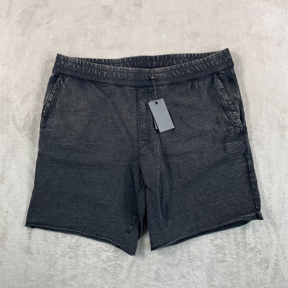 John Varvatos Lancaster Shorts Men Large Black Slub Cotton Raw-Edge NWT $148